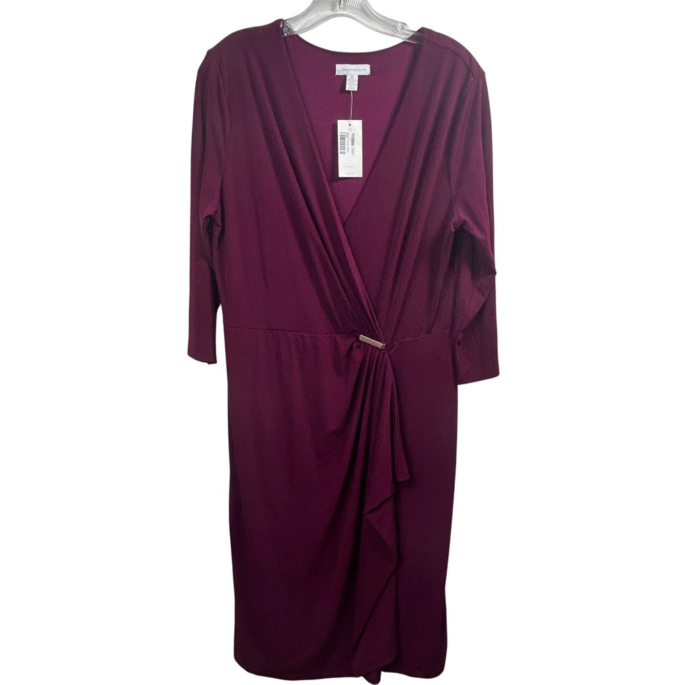 Charter Club Midnight in Paris Faux Wrap Dress Acai Berry Purple XL NWT